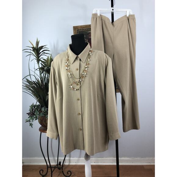 Elisabeth By Liz Claiborne Women 2Pc Pants Suit Beige Executive Office Siren 22P - Picture 1 of 12